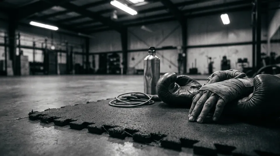 Gloves and wraps on the mats between rounds
