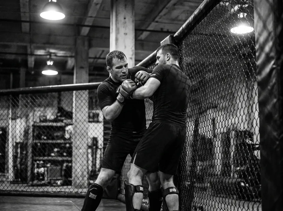 MMA positional sparring against the cage