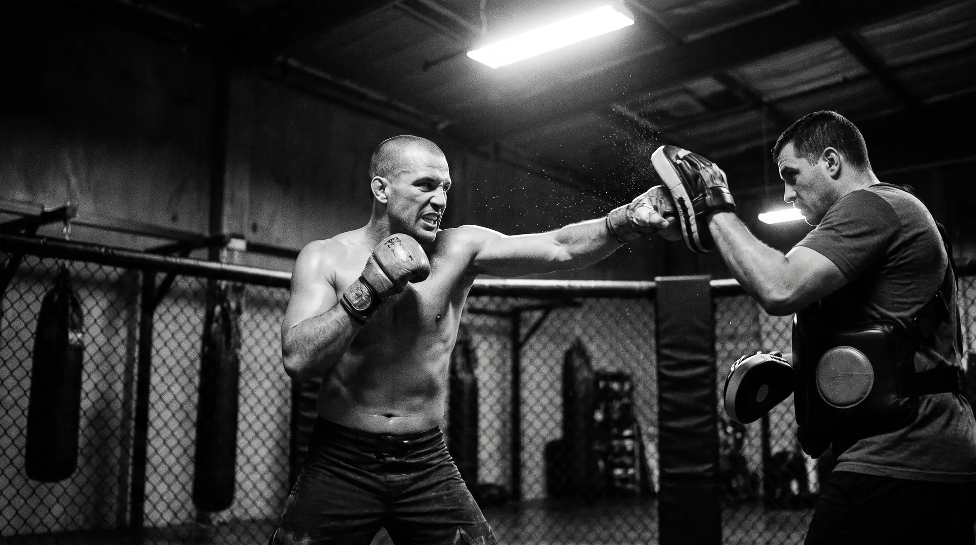 Pad work during an MMA class